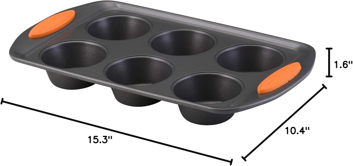 Rachael Ray Yum-o! muffin pan grippy handles provide secure grip when removing from oven