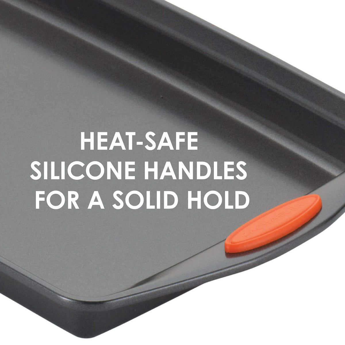 Rachael Ray Yum-O nonstick bakeware with grippy handles for easy removal