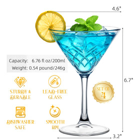 RACOBOT hand-blown crystal martini glasses with balanced weight