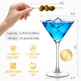 RACOBOT Martini Glasses Golden Picks enhance garnish and visual appeal in cocktails.