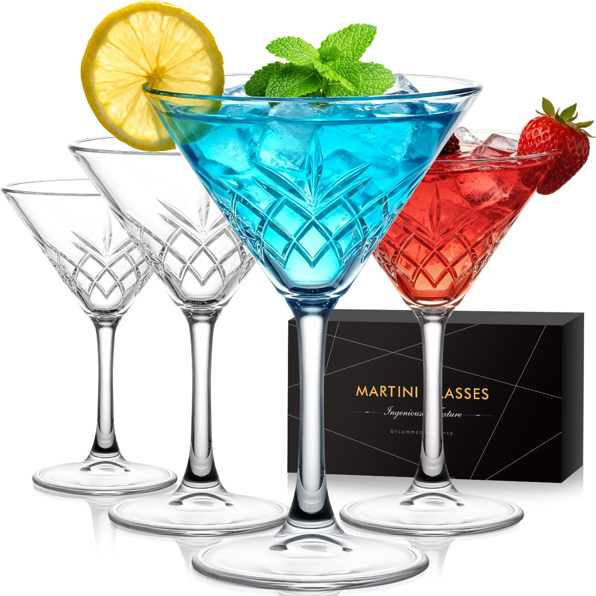 RACOBOT martini glasses with diamond texture for elegant entertaining