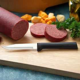Rada paring knives with black resin handles provide comfortable, dishwasher-safe grip.