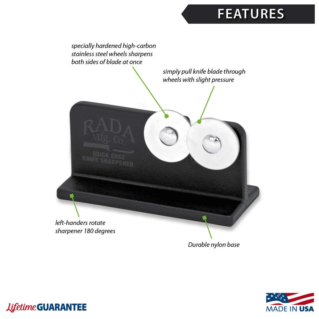 RADA Quick Edge Sharpener in kitchen use with straight-edged knives.