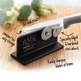 RADA Quick Edge Sharpener made in USA label for domestic manufacturing.