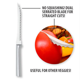 RADA Tomato Slicer Knife silver handle emphasizes durable, handwash-only aluminum construction