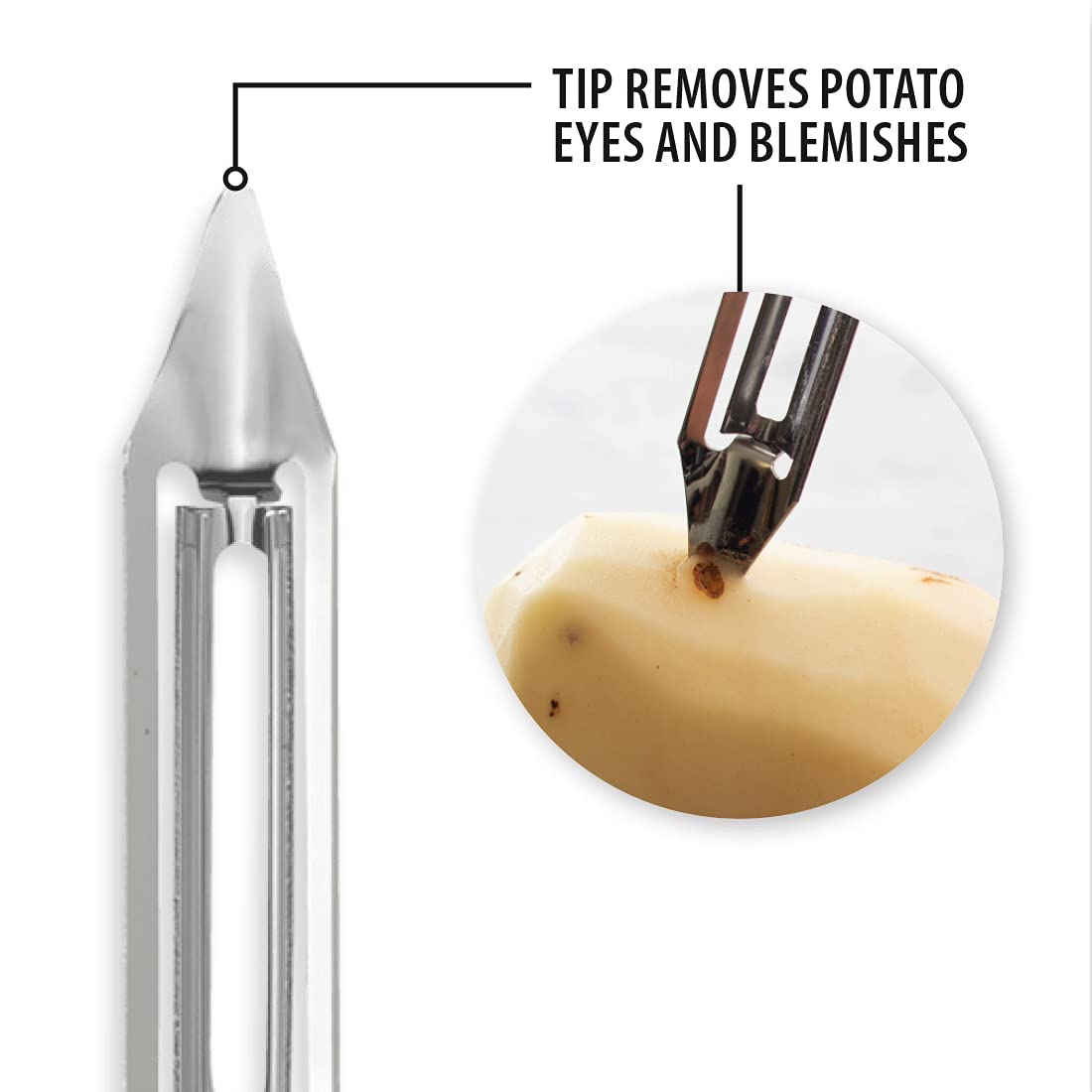 RADA peeler with silver aluminum handle for comfortable grip and long-lasting use.