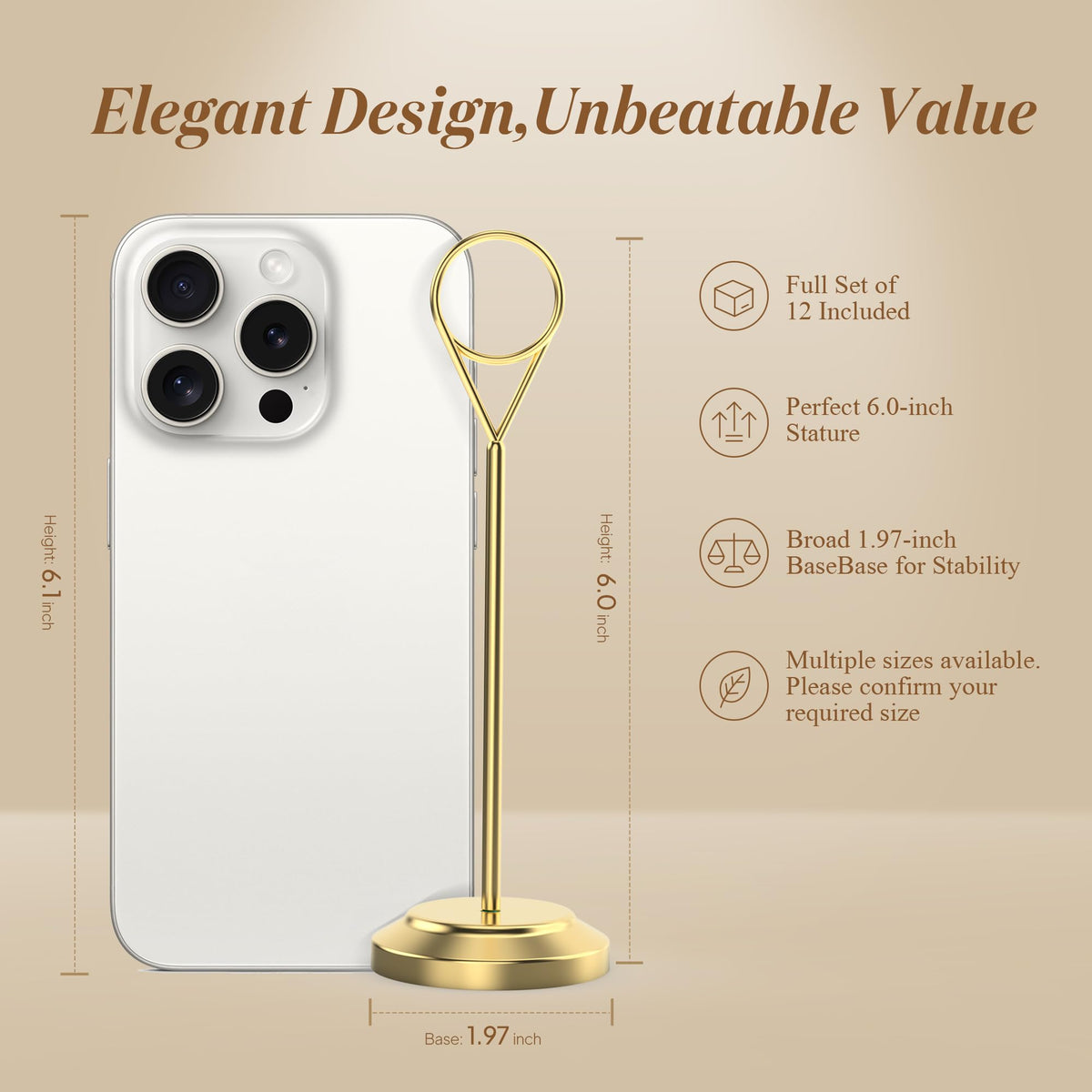 Radezon gold table-number-holders with anti-slip bottom to protect surfaces