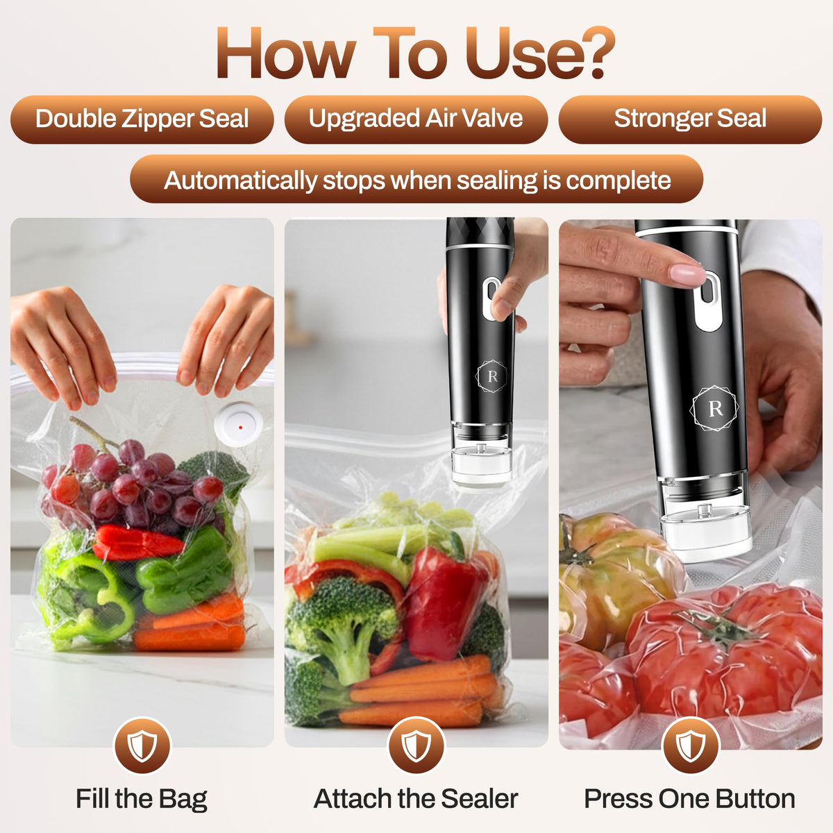 Radiantora meal prep and freezer storage with seal ready bags