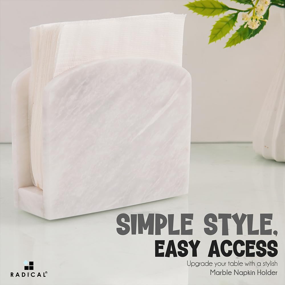 Radicaln dining centerpiece marble napkin holder complements modern kitchen decor.