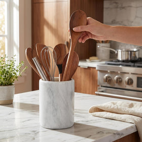 Radicaln Marble Utensil Holder adds farmhouse charm to modern kitchens.