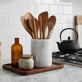 Radicaln Marble Utensil Holder fits spoons and spatulas, reducing counter clutter.