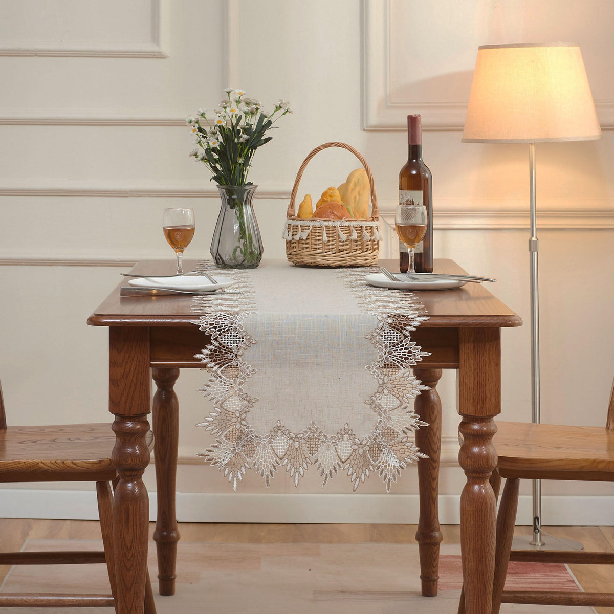 Raedan linen table runner draped over a dresser for elegant everyday decor