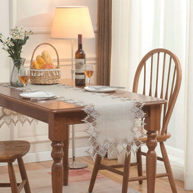 Raedan natural linen runner in beige and brown palette for warm, inviting tables