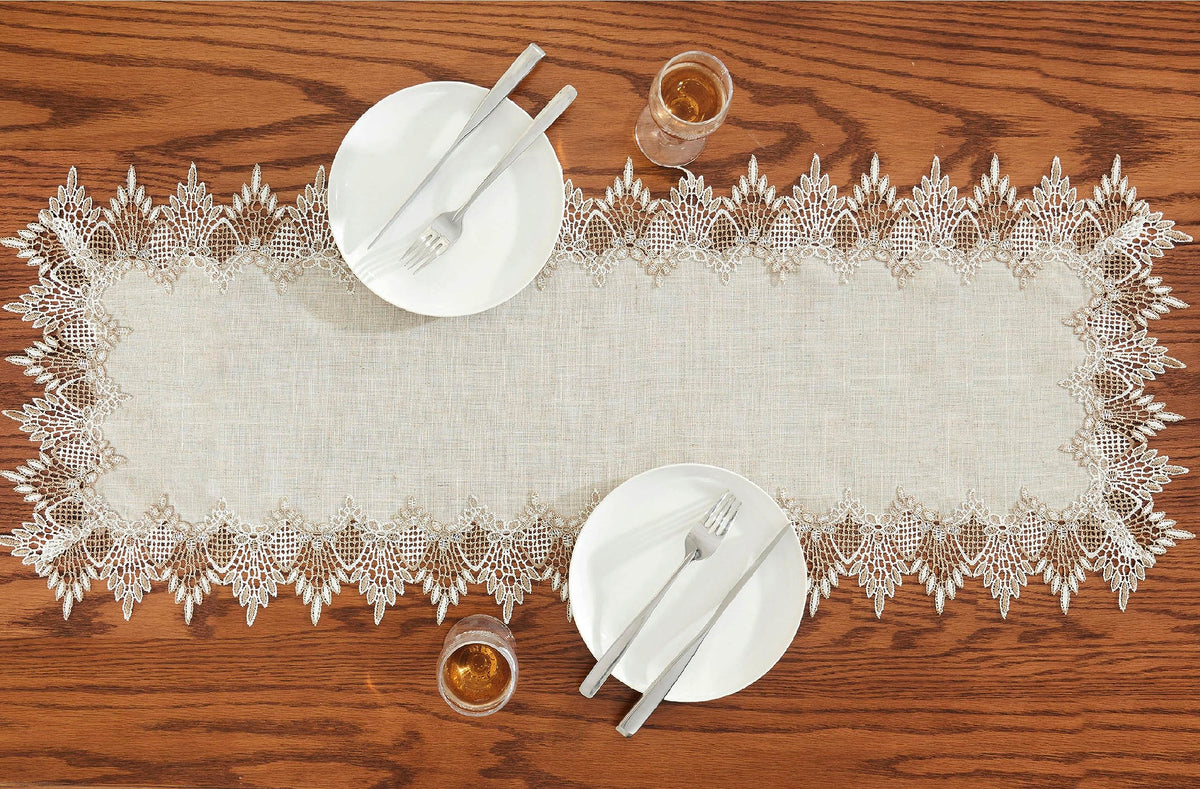 Raedan natural linen table runner displayed on a dining table setup