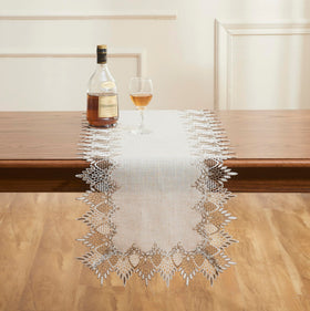 Raedan table runner displayed on a coffee table for an elegant focal point.