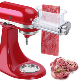 RAF BAR meat tenderizer attachment on KitchenAid with transparent lid for visual tenderizing
