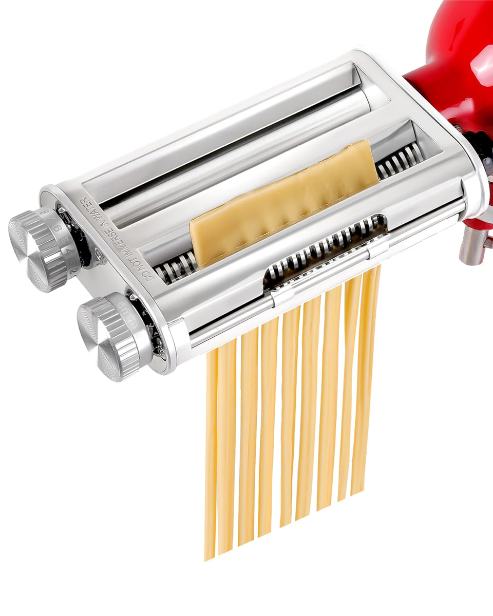RAF BAR pasta roller attachment creates smooth sheets for homemade pasta.