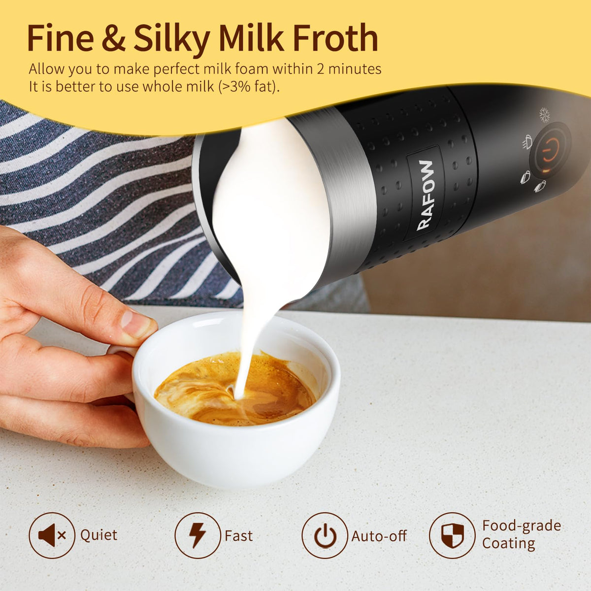 Rafow 10oz capacity milk frother interior view for larger batches