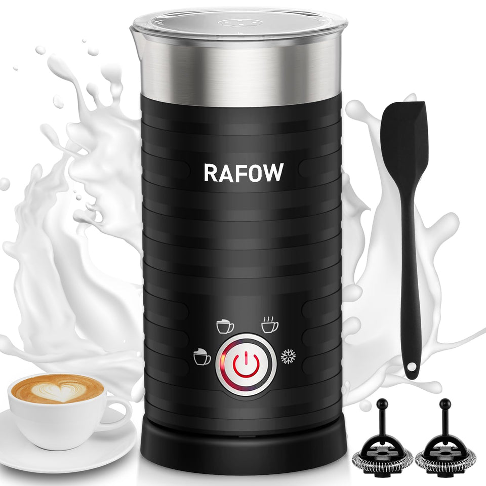 Rafow 4-in-1 milk frother front view for cafe style latte foam.