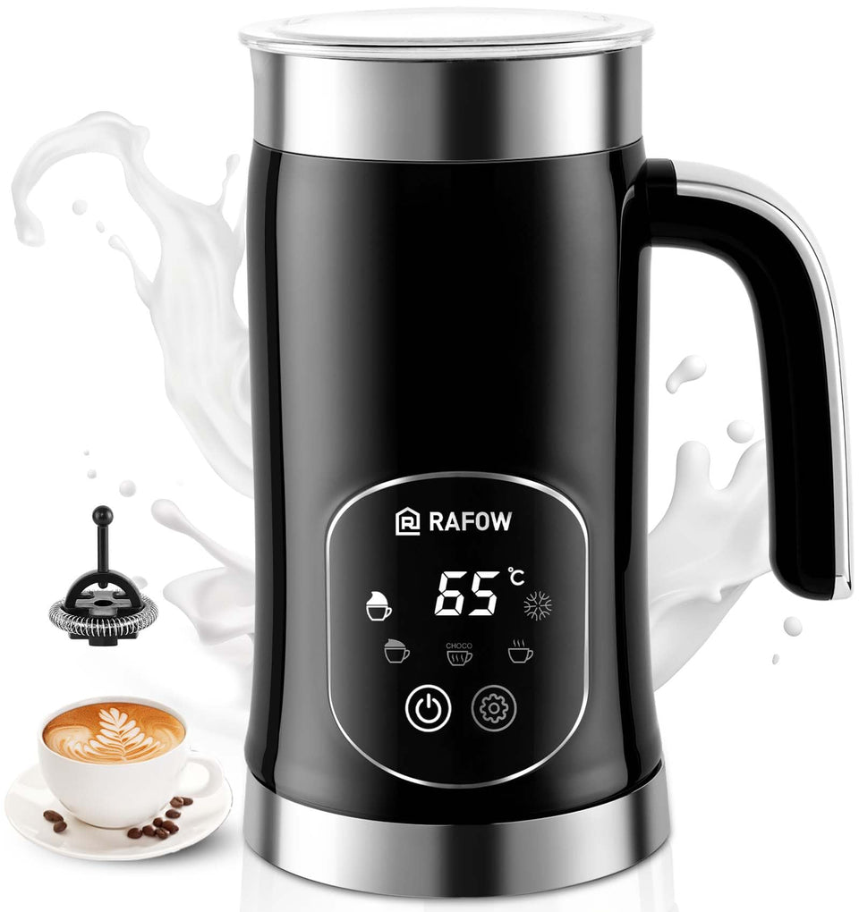 Rafow 5-in-1 milk frother with LED display for precise frothing at a glance.