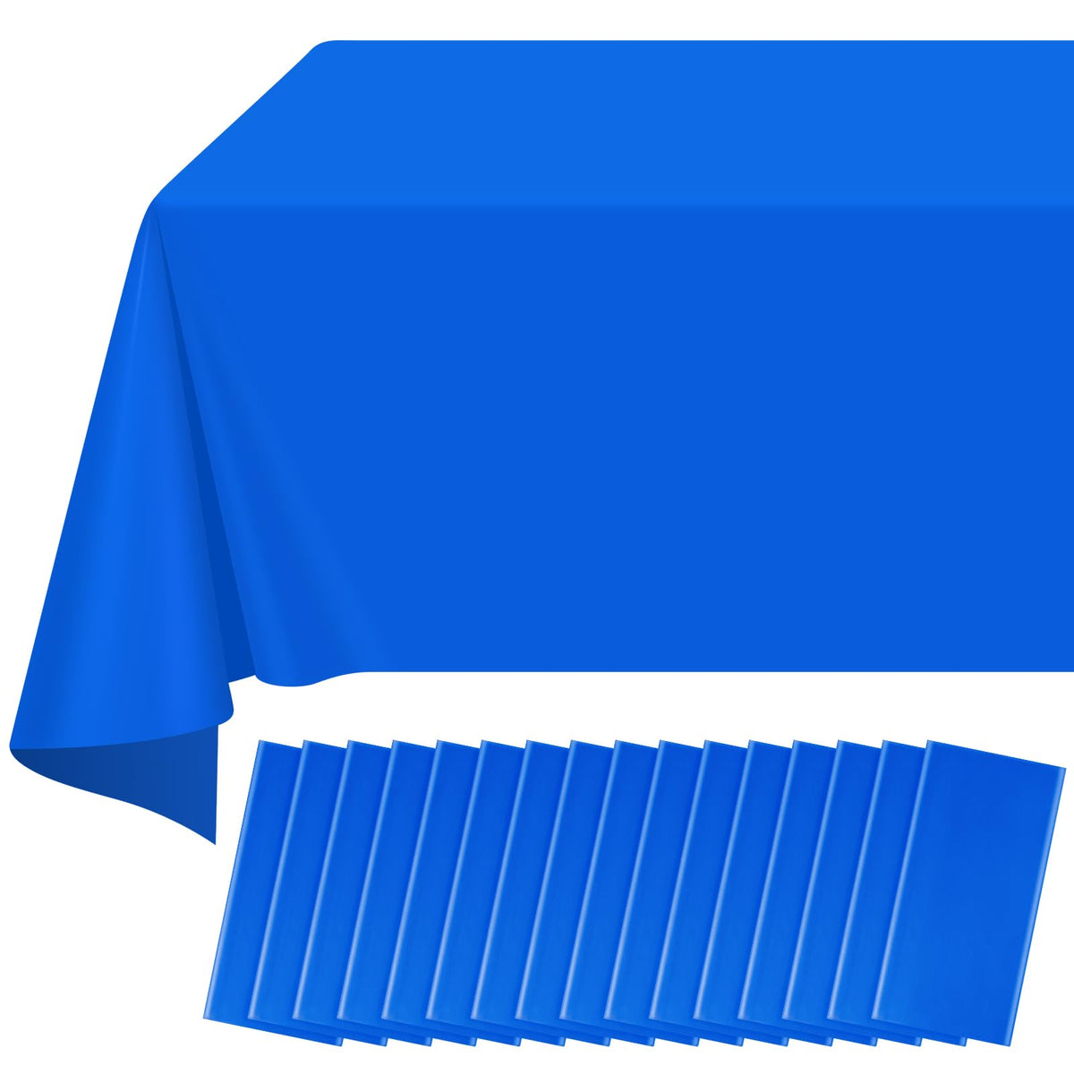 Ragnhild blue 54x108 inch tablecloth protects rectangle tables with vibrant color.
