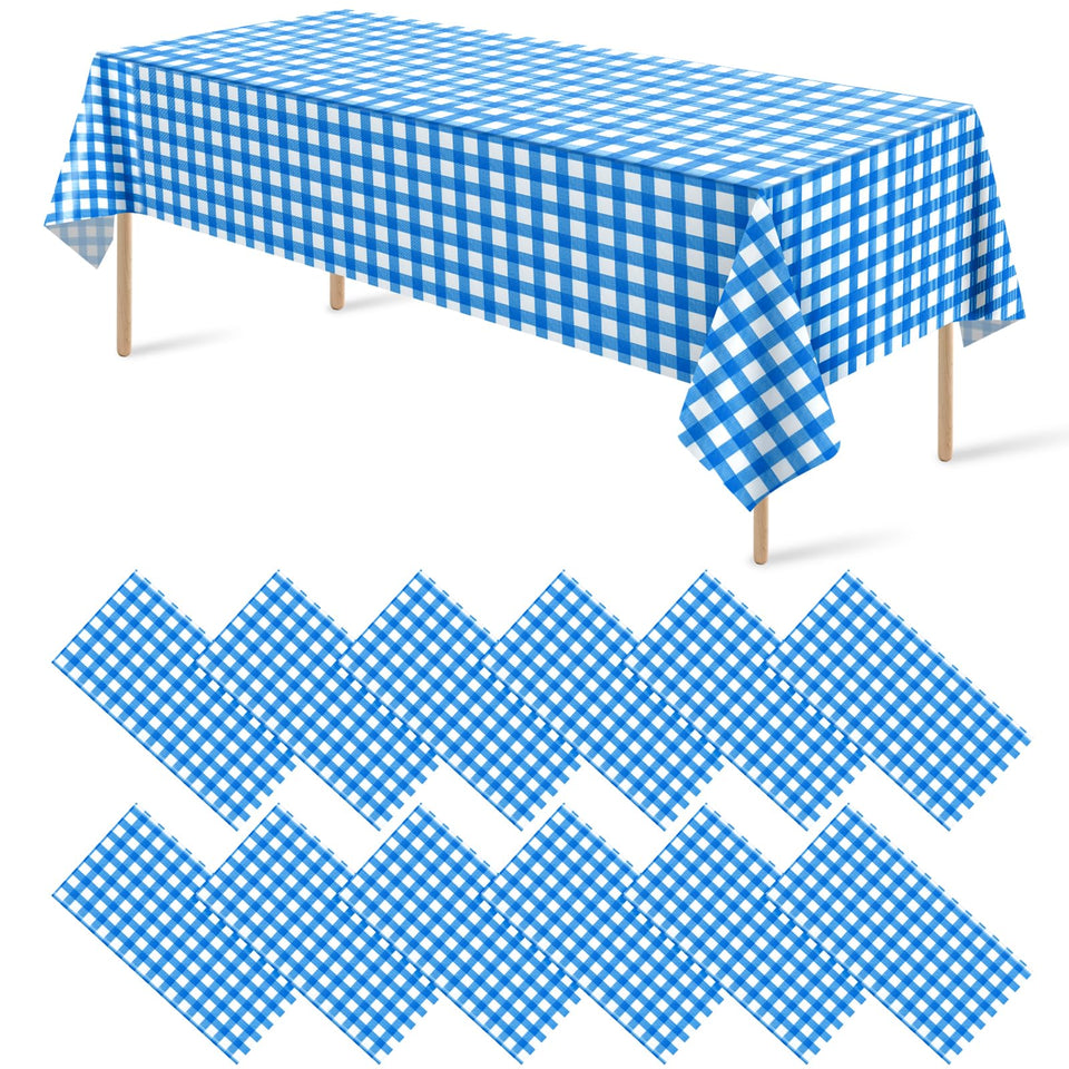 Ragnhild blue and white checkered tablecloth, 54x108 inches, ideal for outdoor picnics.