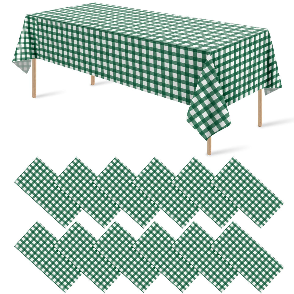 Ragnhild dark green gingham tablecloth on a dining table for elegant gatherings.