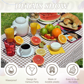 Ragnhild gingham tablecloth demonstrates durability and waterproof surface for outdoor events.