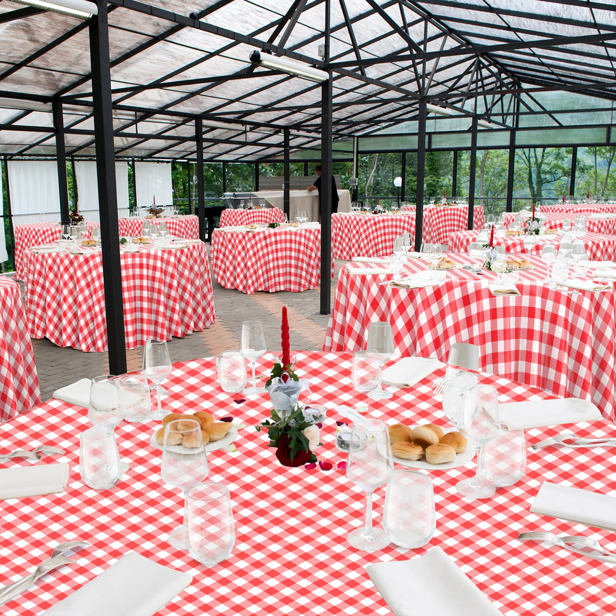 Ragnhild durable plastic tablecloth shielding a table from spills