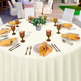 Ragnhild ivory round tablecloth is waterproof and scratch resistant.