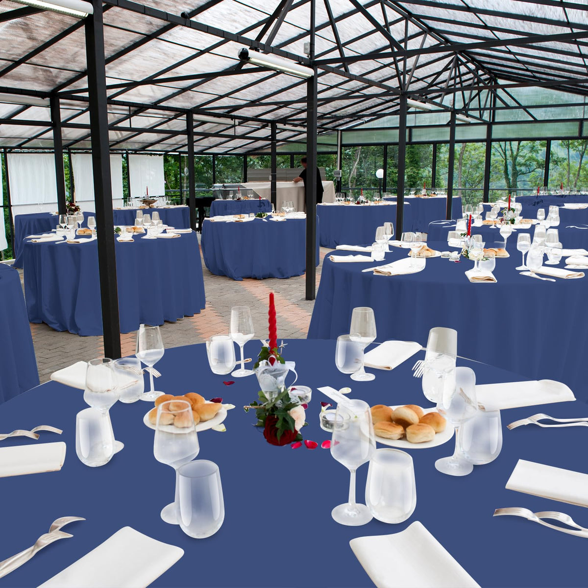 Ragnhild navy party tablecloth suitable for birthdays, weddings, and banquets.