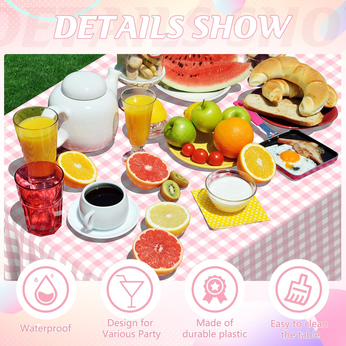 Ragnhild picnic tablecloth offers durable plastic protection against spills and splashes.