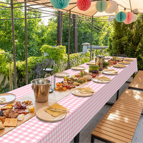 Ragnhild pink checkered setup ideal for weddings, birthdays, or farm-themed parties.