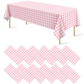 Ragnhild pink and white gingham tablecloth for versatile party décor and quick post-event cleanup.