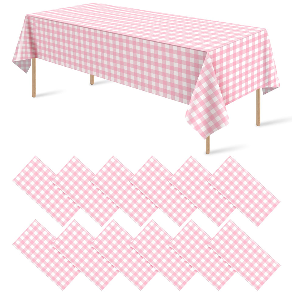 Ragnhild pink and white gingham tablecloth for versatile party décor and quick post-event cleanup.