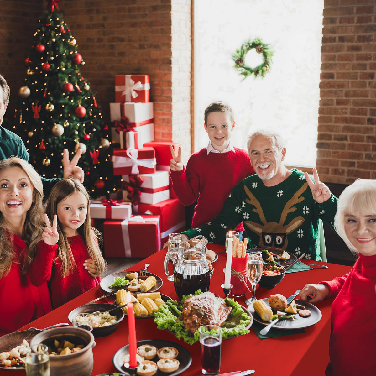 Ragnhild red tablecloth on a birthday table enabling easy cleanup afterward