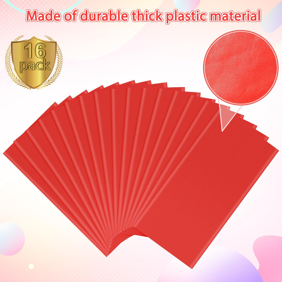 Ragnhild red tablecloth close-up showing durable plastic material