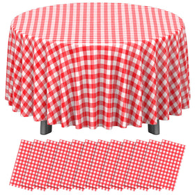 Ragnhild red and white round gingham tablecloth on a festive table for a celebration