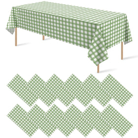 Ragnhild sage green gingham rectangle tablecloth for 54x108 inch tables, party-ready.