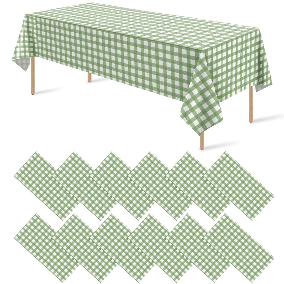 Ragnhild sage green gingham rectangle tablecloth for 54x108 inch tables, party-ready.