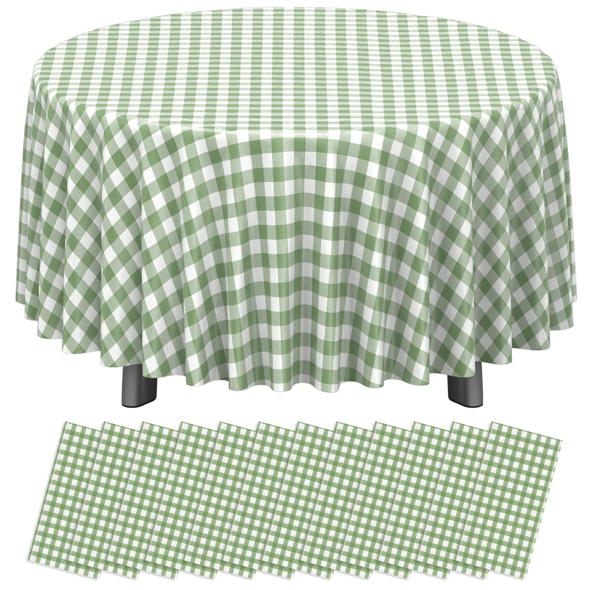 Ragnhild sage green round 84-inch tablecloth, ideal for large gatherings
