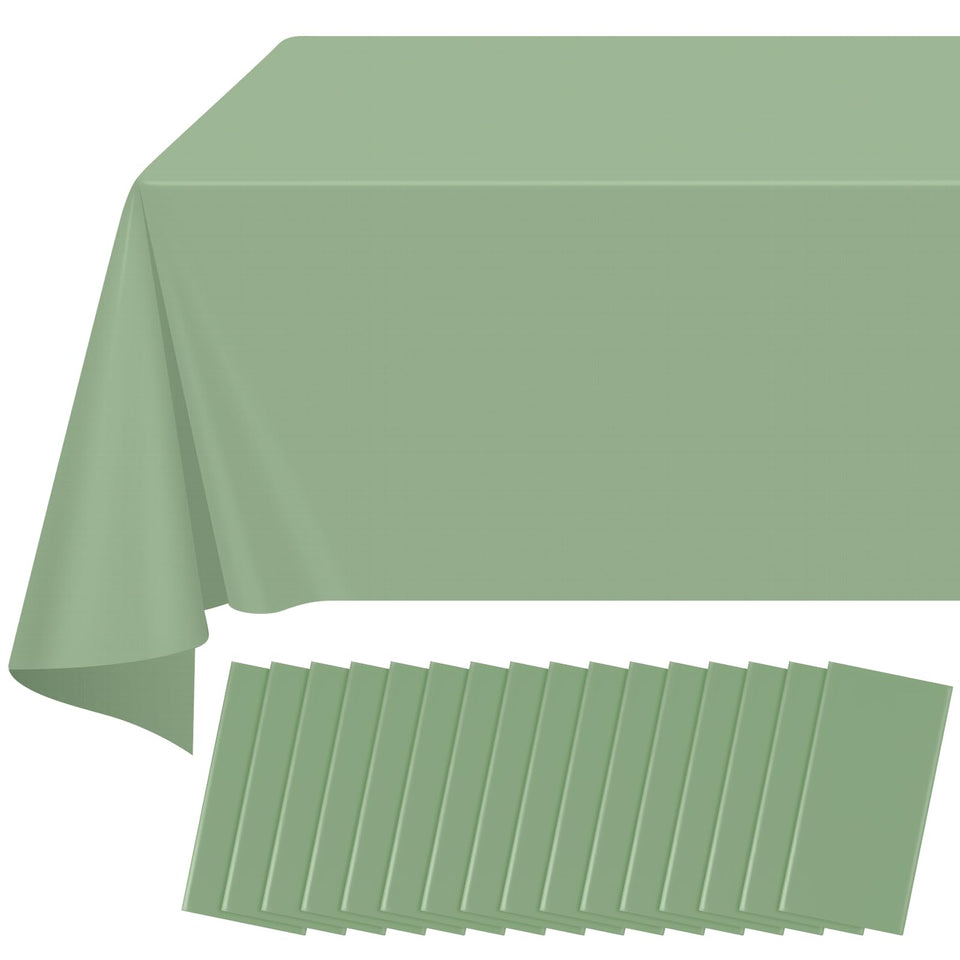 Ragnhild 16 pack sage green tablecloths on a 54x108 inch rectangle table for gatherings