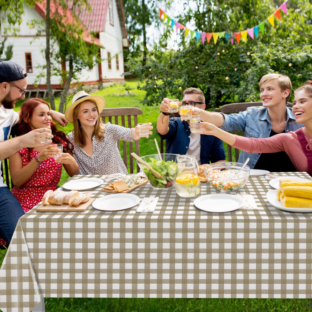 Ragnhild tablecloth resists stains and cleans quickly for after-party convenience.