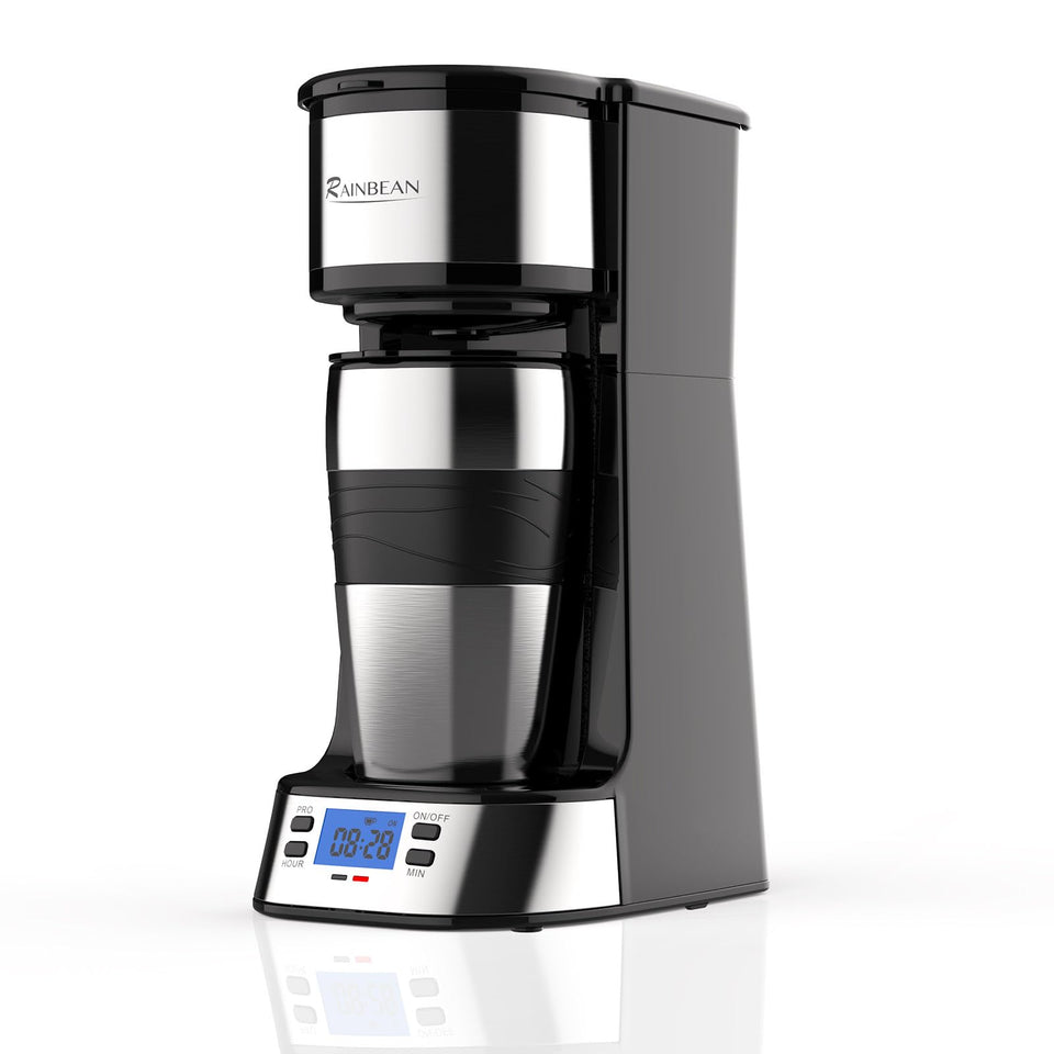 RAINBEAN single-serve coffee maker front view highlighting quick morning brews