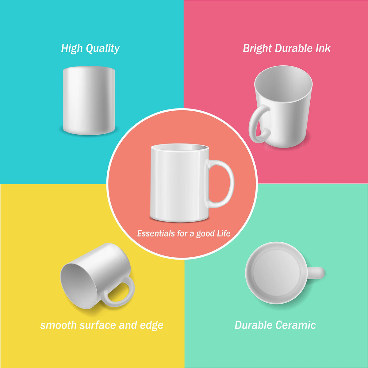 RAINBOWTIE 11oz sublimation mug surface close-up with smooth glaze for sharp prints