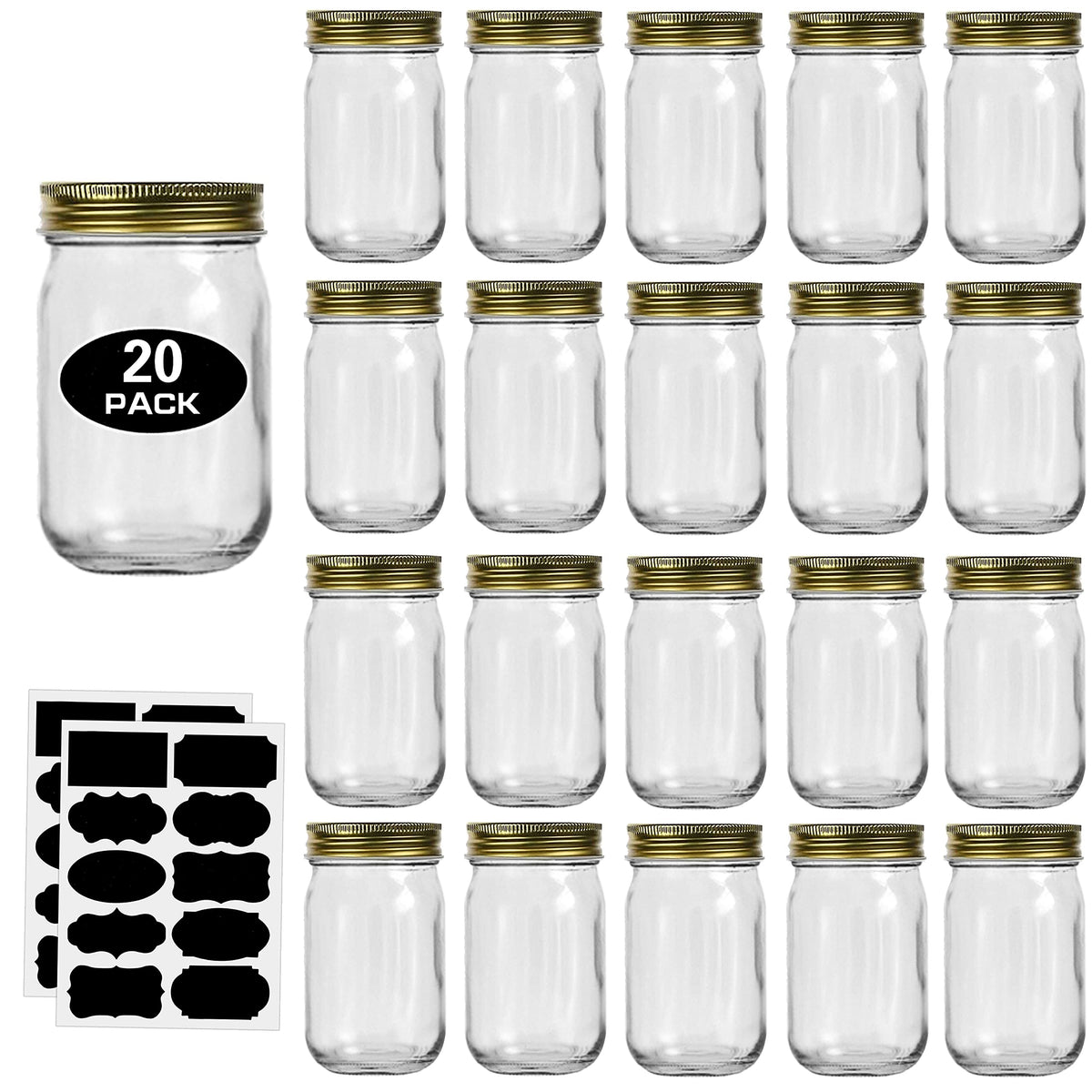 Rainforce 12oz mason jar with regular mouth and airtight lid.