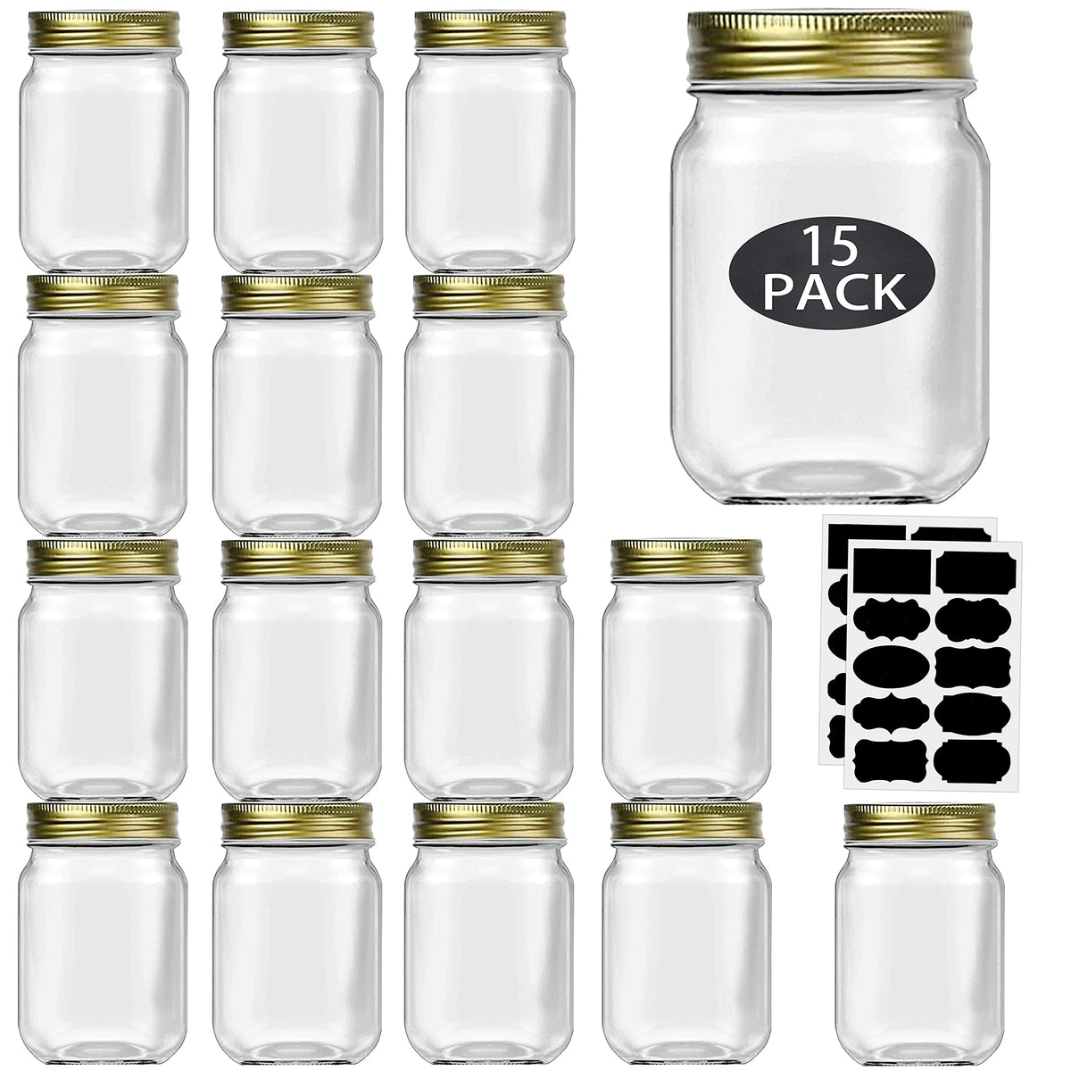Rainforce 16oz mason jar with regular mouth lid for airtight storage and easy labeling.