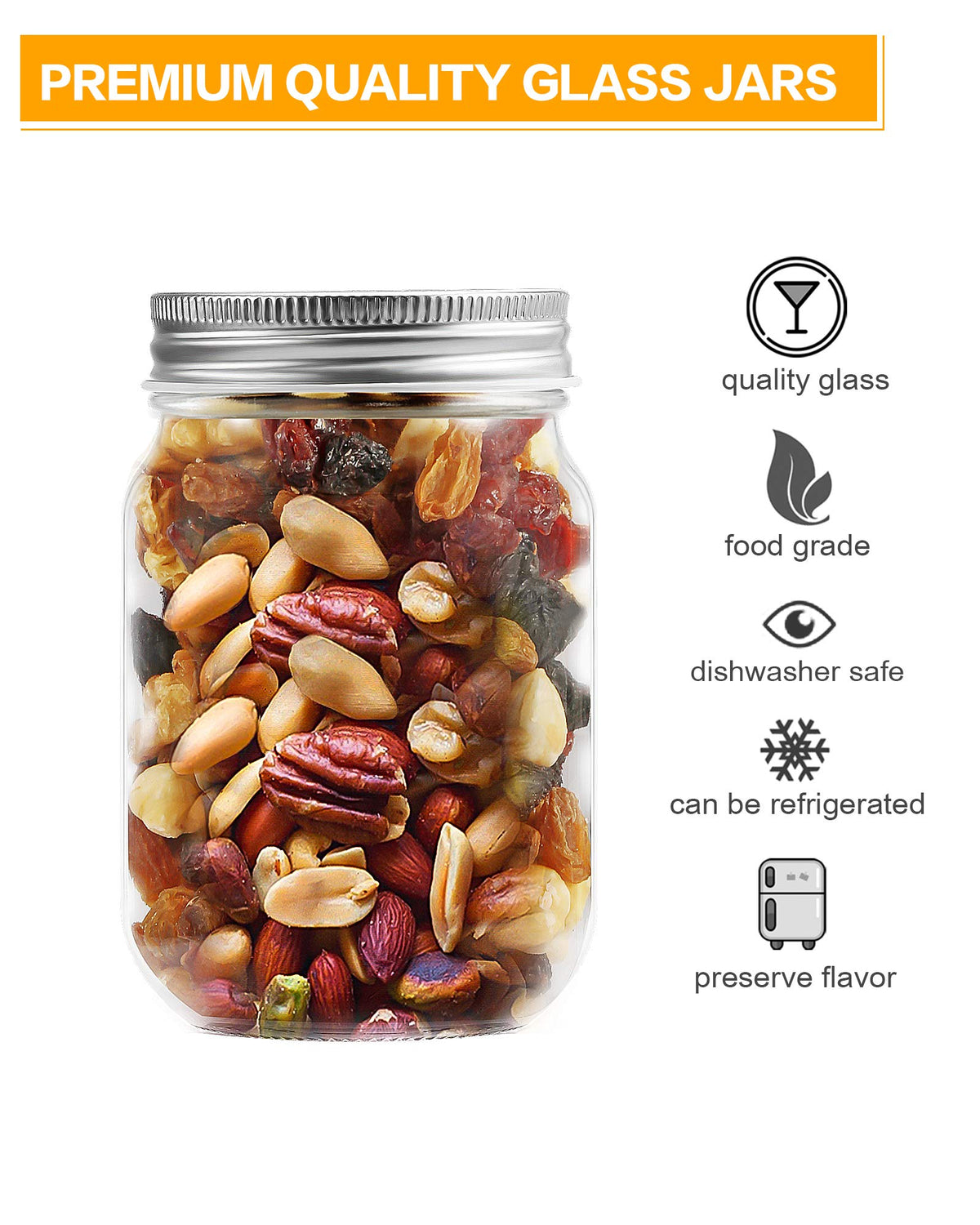 Rainforce 20-pack mason jars with labels for easy organization.