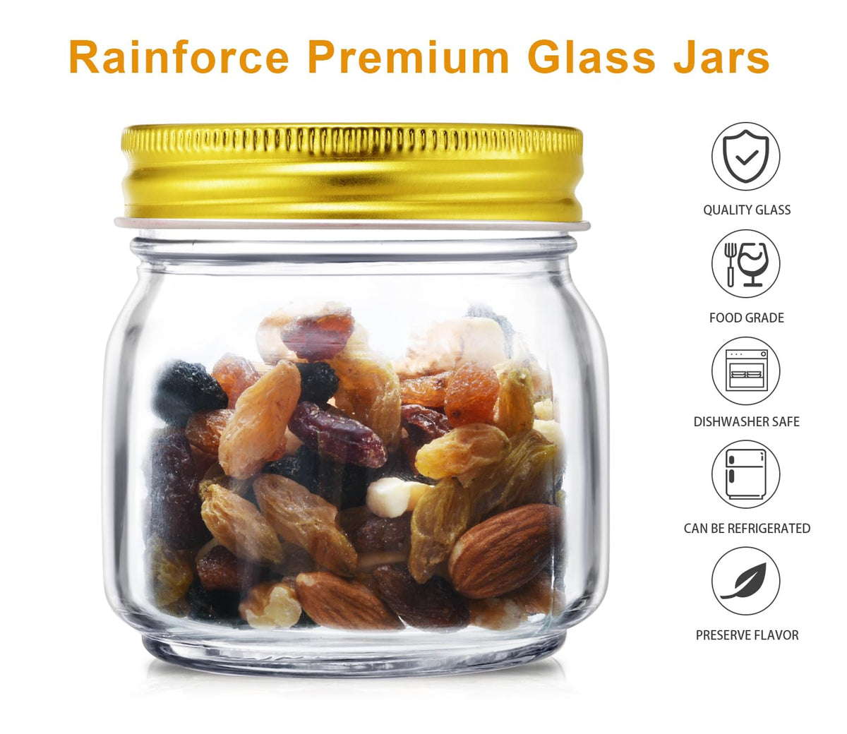 Rainforce clear glass jar view shows contents clearly.