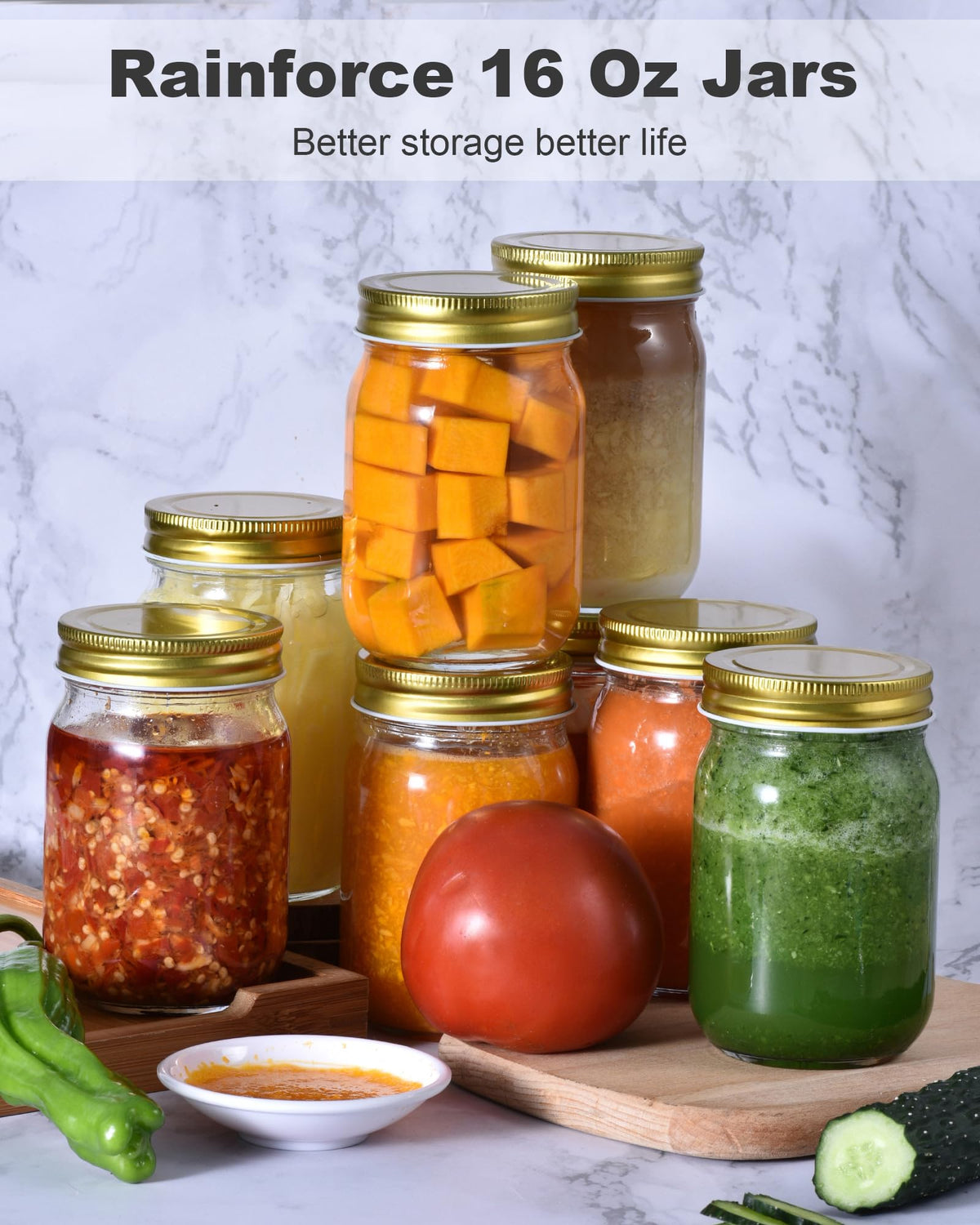 Rainforce clear glass mason jar highlights contents for fast meal prep.